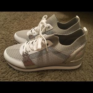michael michael kors billie metallic knit trainer
